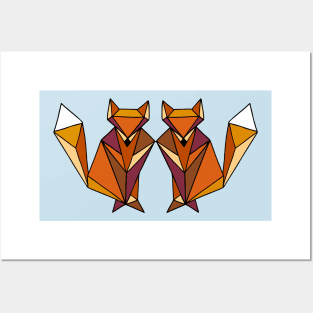 Geometric Foxes Orange Palette Posters and Art